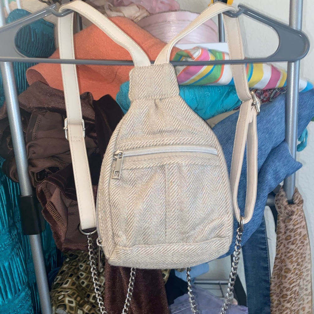 Beige/iridescent metallic mini backpack